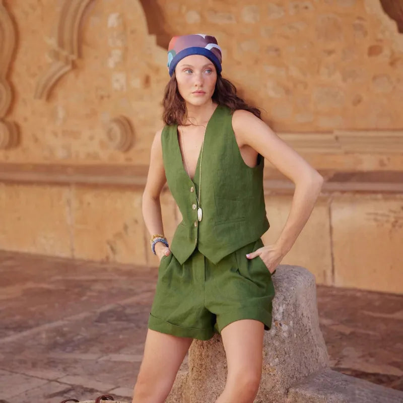 Selene - Set van groen katoen en linnen