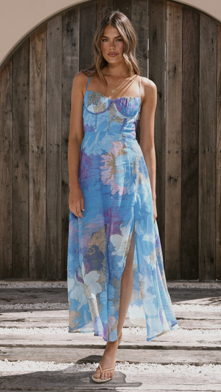 Lange feestjurk met bloemenprint - Nancy