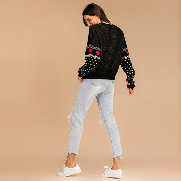 Kersttrui voor dames gebreid met rendieren en hartjes - Tania