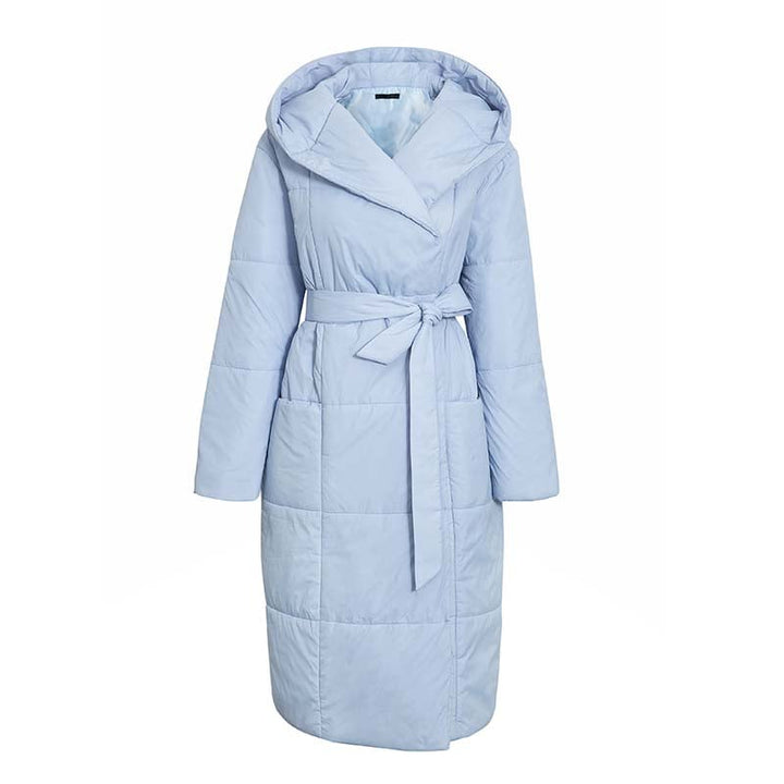 Lange gewatteerde damesjas met ceintuur - Catrina