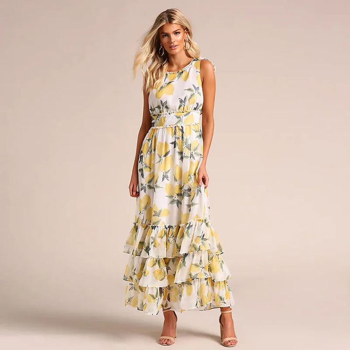 Margaret - mouwloze jurk met print