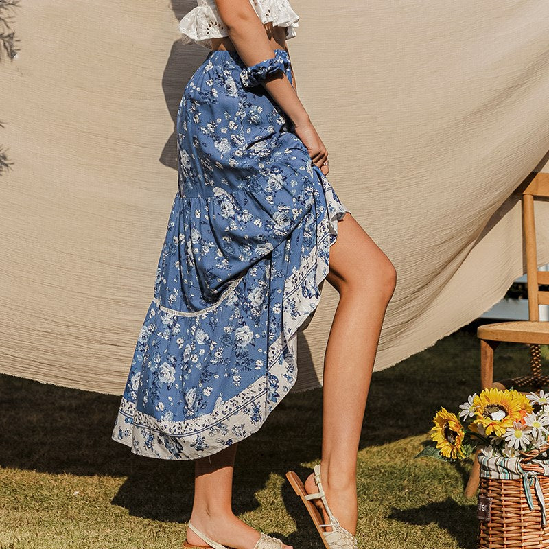 Damesrok met bloemenprint en vloeiende snit - Evi