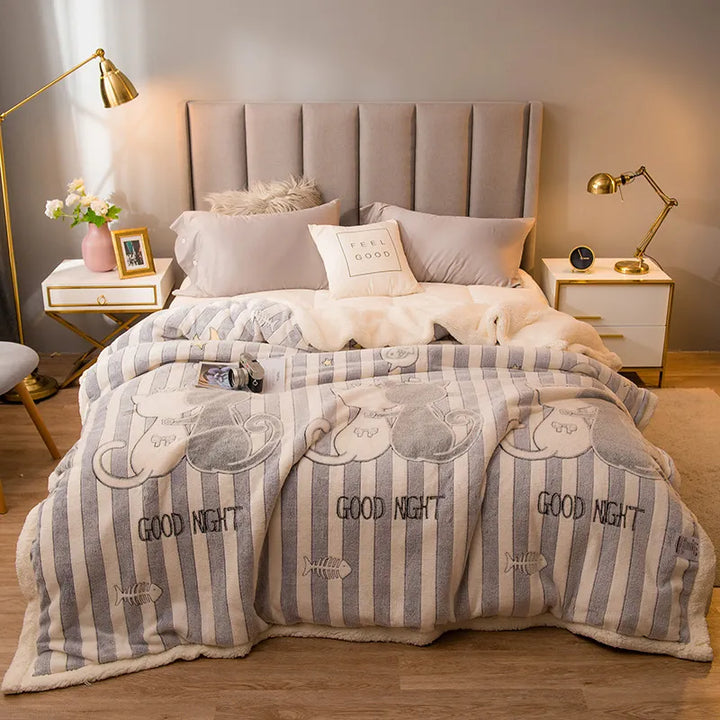 Dikke gewatteerde winterdeken met geprint patroon