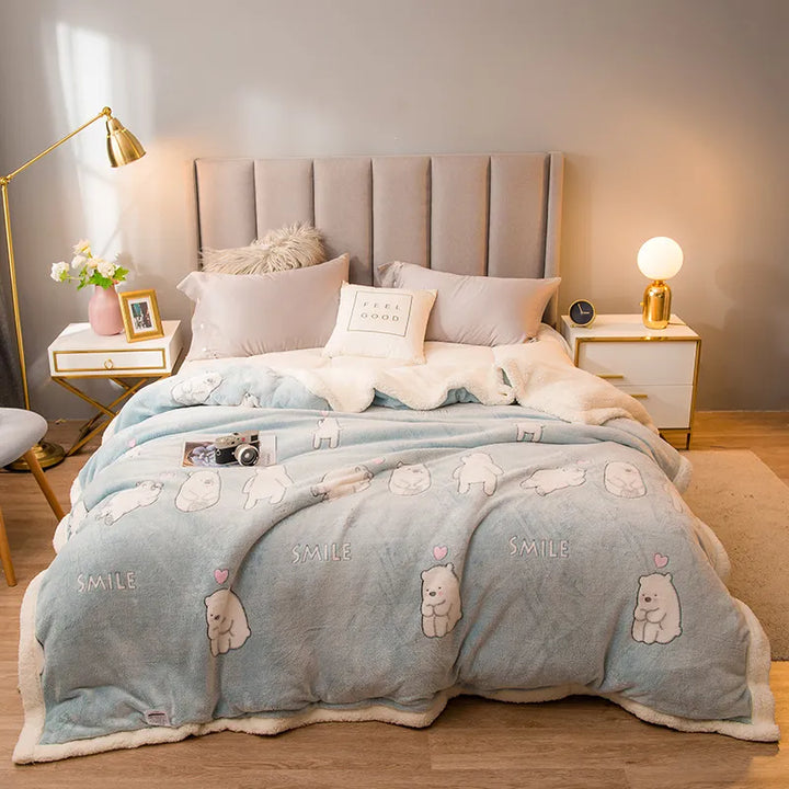 Dikke gewatteerde winterdeken met geprint patroon