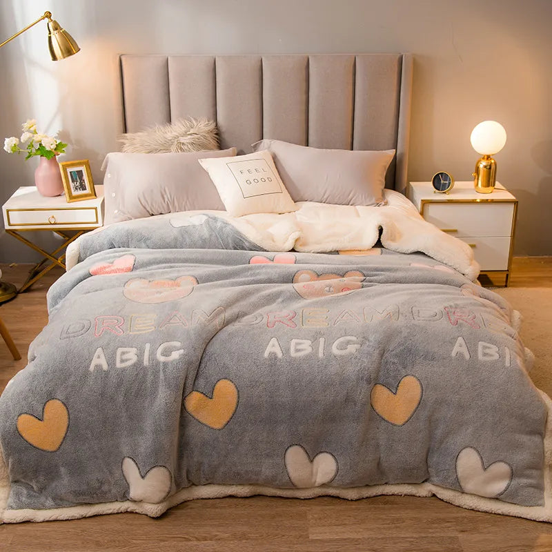 Dikke gewatteerde winterdeken met geprint patroon