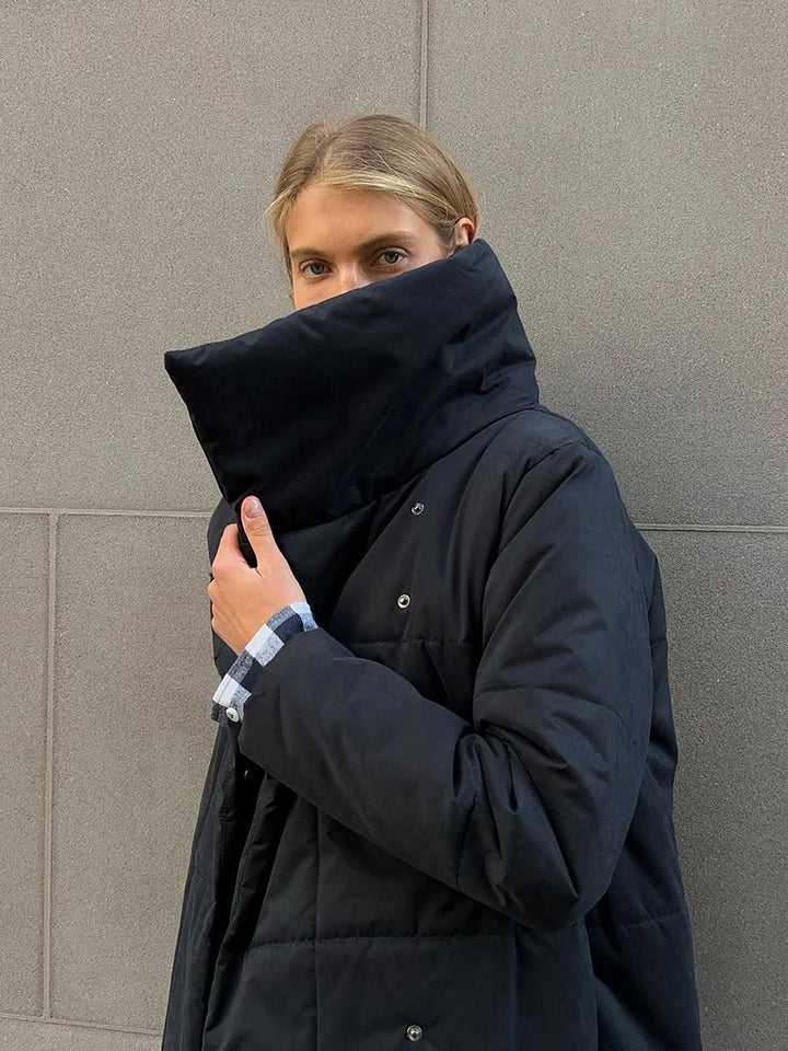 Donia - Lange Winterjas met Elegante Brede Kraag