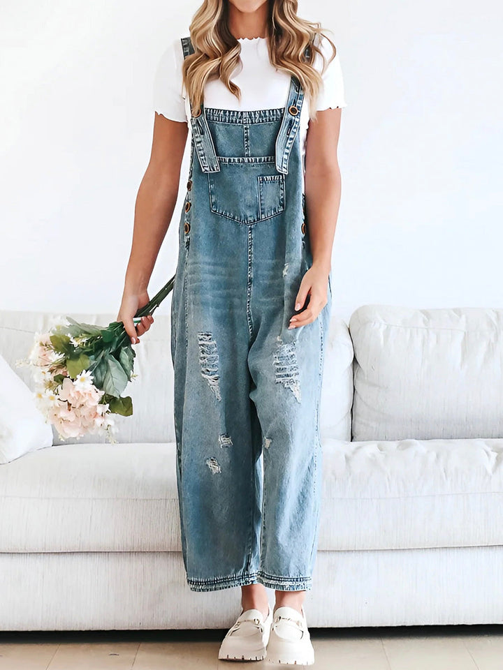 Jeans jumpsuit met losse pasvorm en used look - Jenna