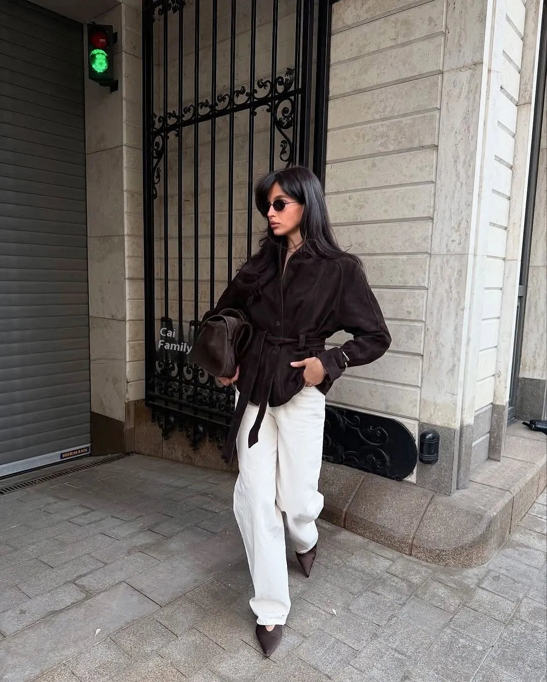 Retro suède jas met lange mouwen - Valentina