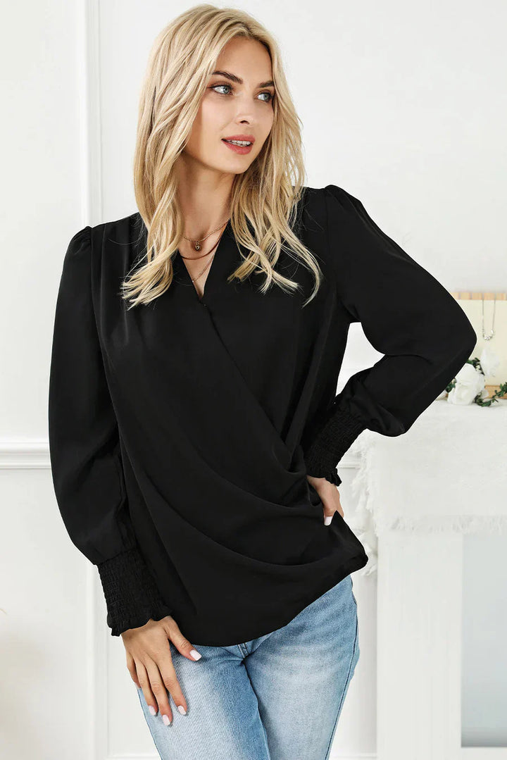 Mia gedrapeerde blouse dames - overslagkraag en elegantie