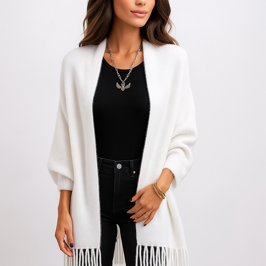 Modern lang damesvest met decoratieve franjes - Malkova