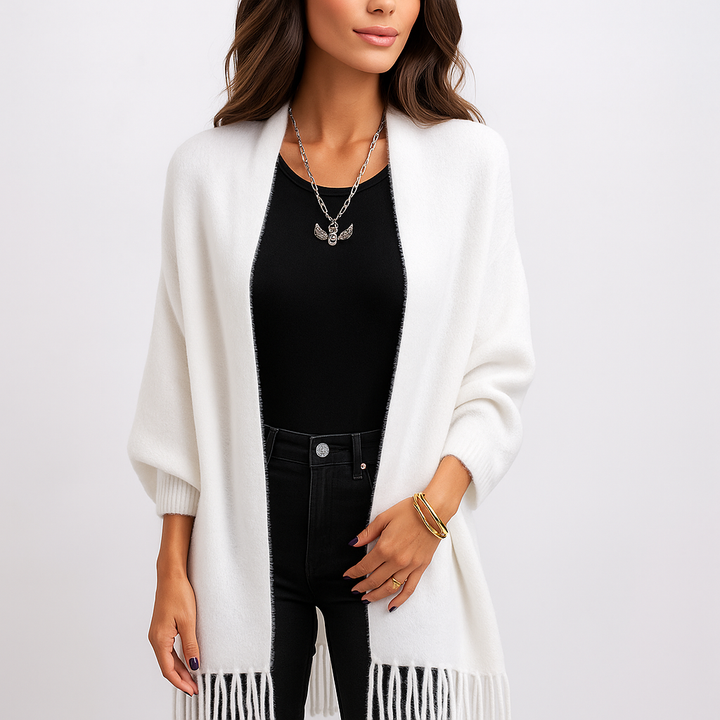 Modern lang damesvest met decoratieve franjes - Malkova