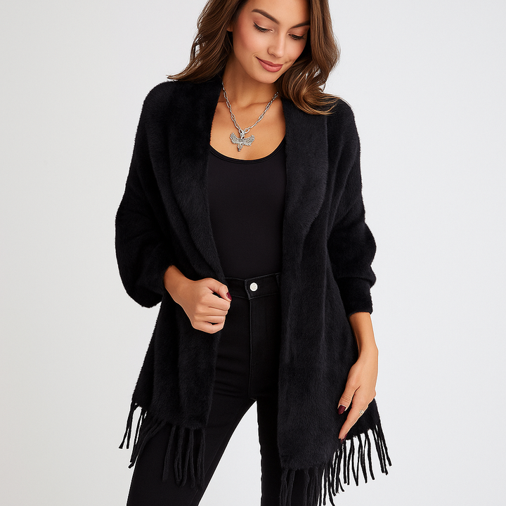 Modern lang damesvest met decoratieve franjes - Malkova