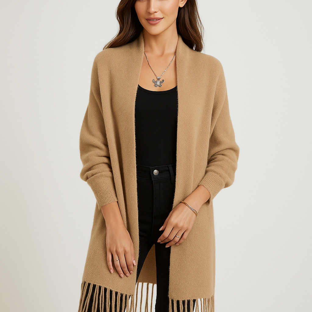 Modern lang damesvest met decoratieve franjes - Malkova