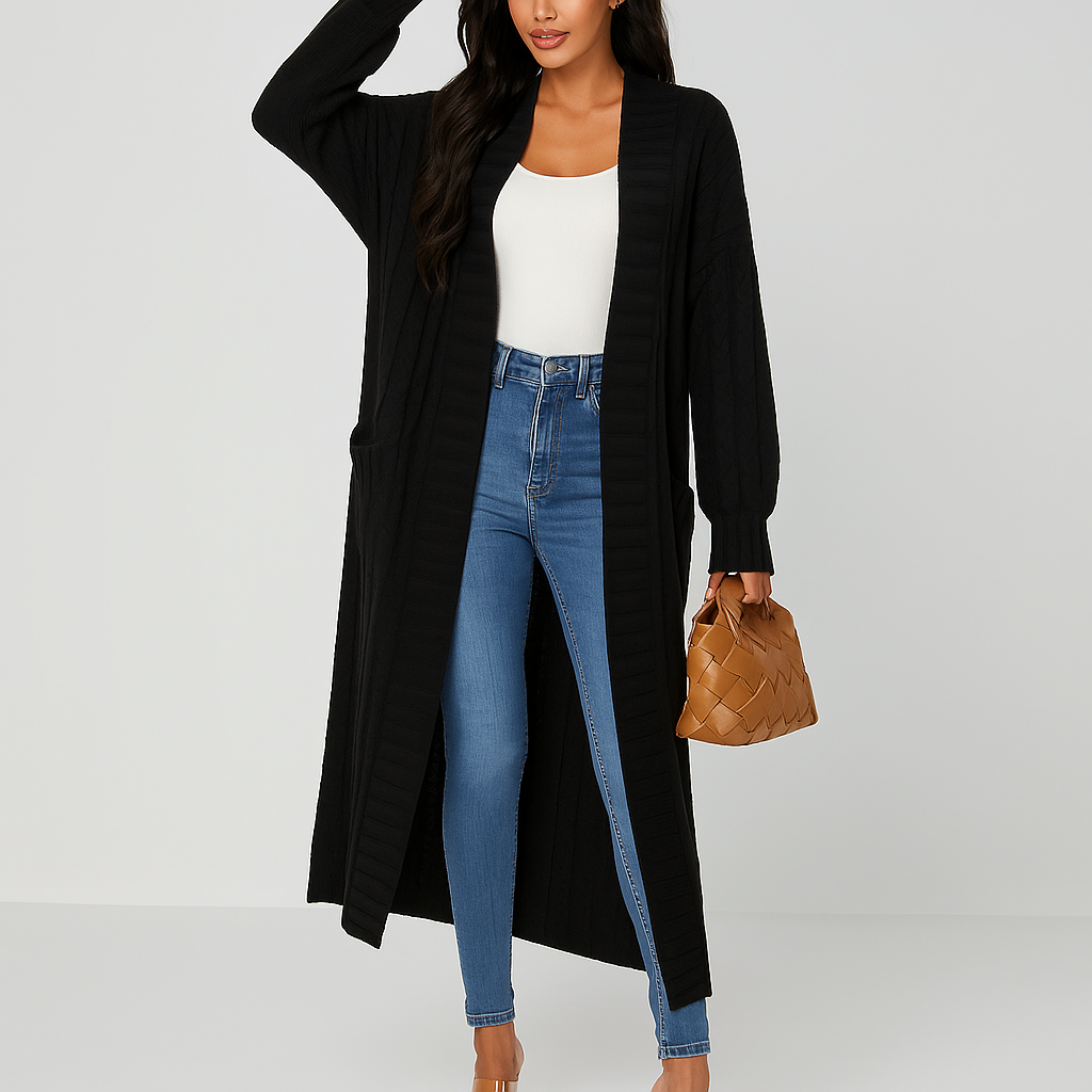 Lang open damesvest met gevlochten dessin - Tammy