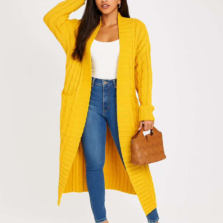 Lang open damesvest met gevlochten dessin - Tammy