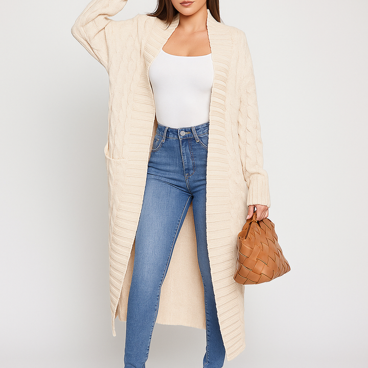 Lang open damesvest met gevlochten dessin - Tammy