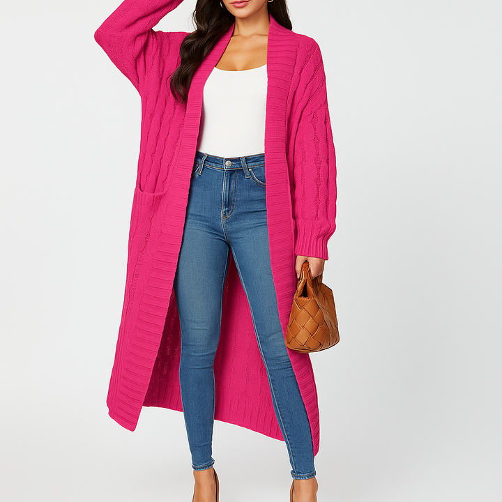 Lang open damesvest met gevlochten dessin - Tammy