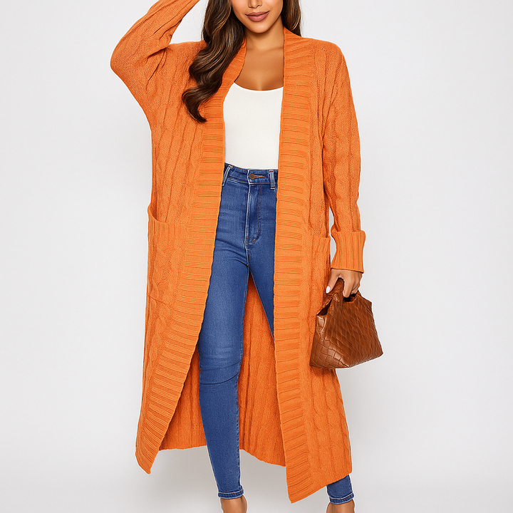 Lang open damesvest met gevlochten dessin - Tammy