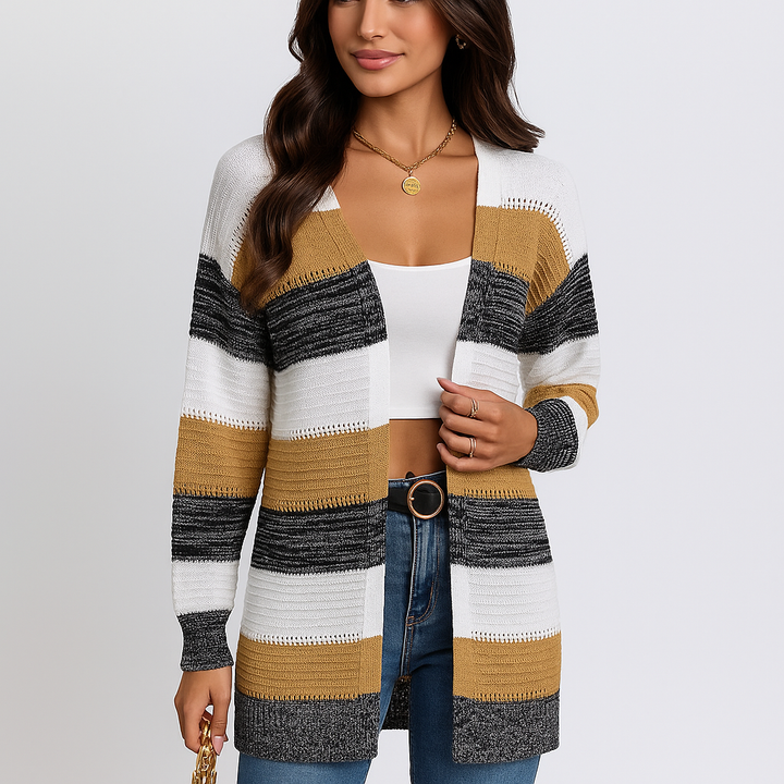 Lichtgewicht open damesvest met streepdessin - Bianca