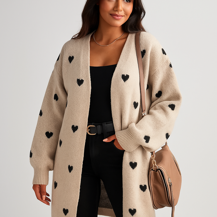 Lang damesvest met geborduurde hartjes - Idris