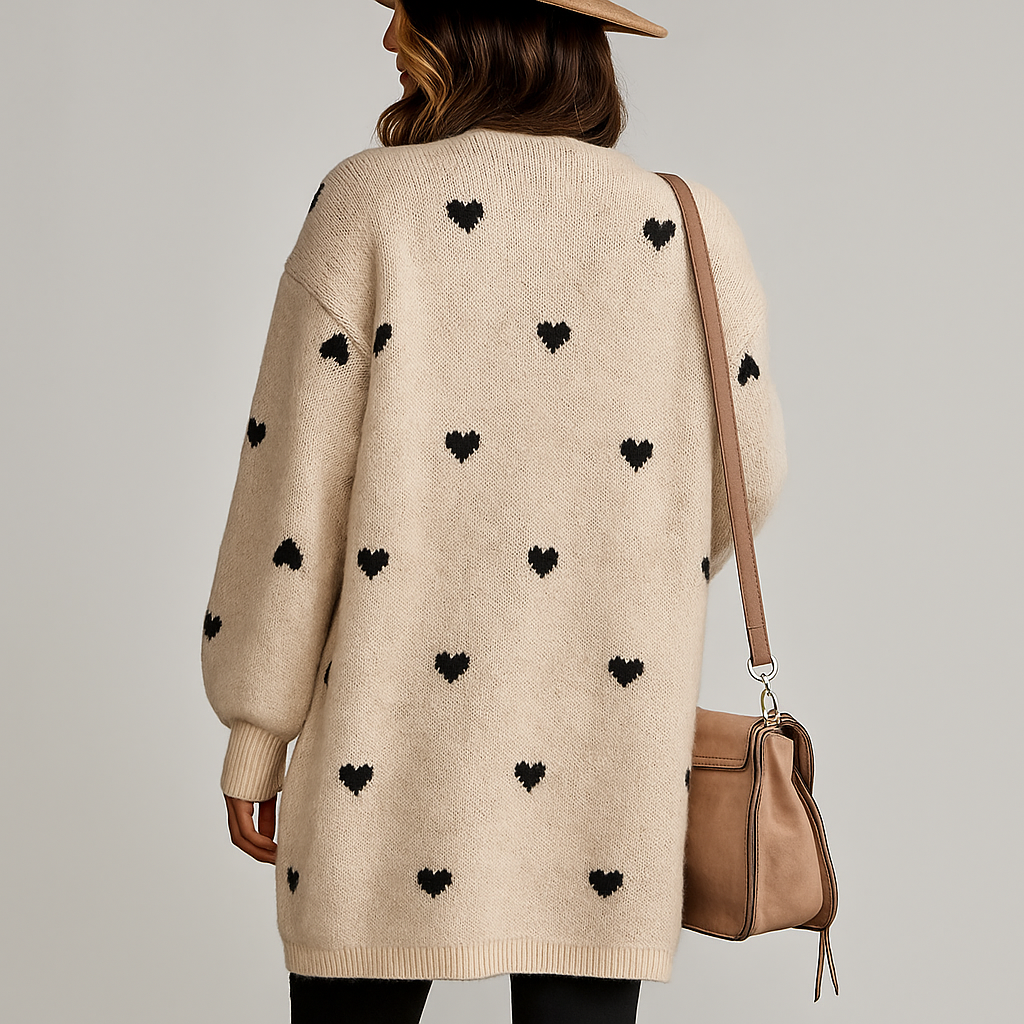 Lang damesvest met geborduurde hartjes - Idris