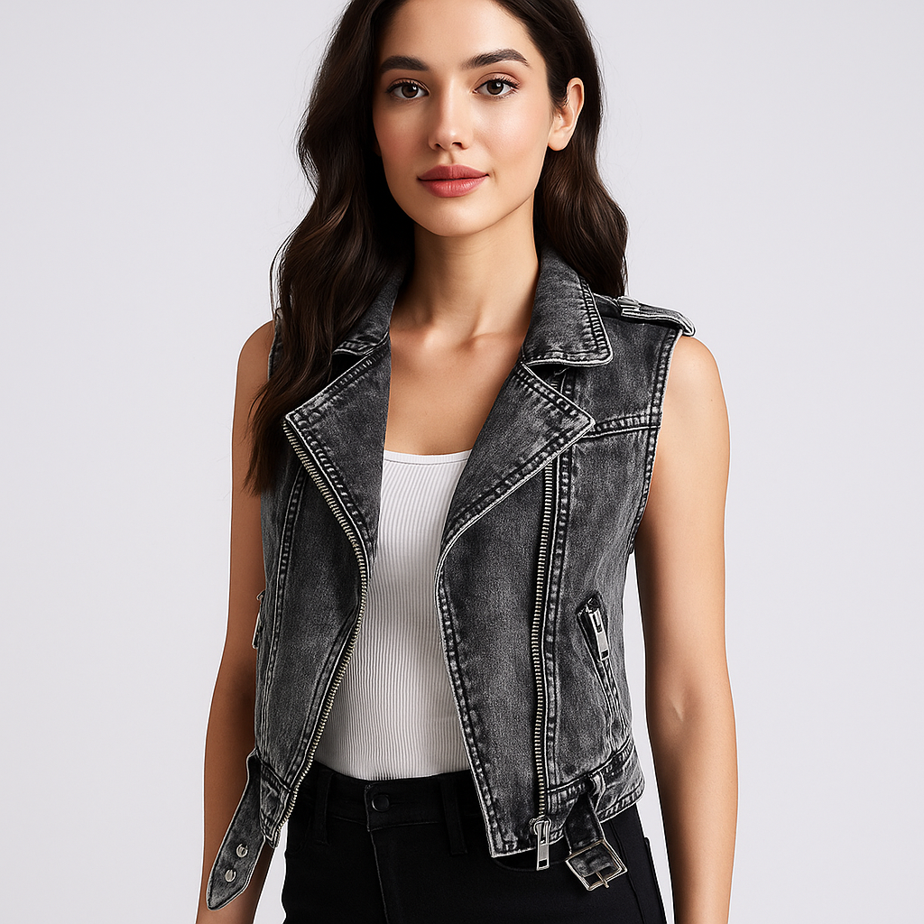 Damesgilet in denim bikerstijl - Vera