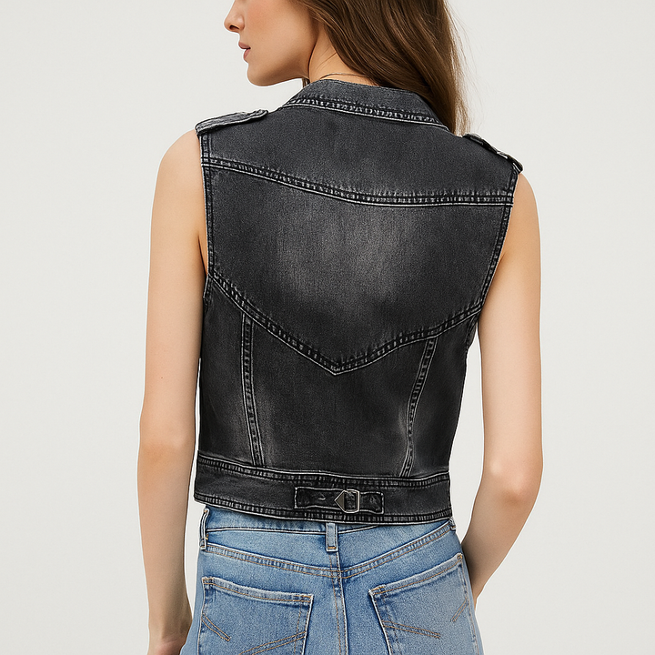Damesgilet in denim bikerstijl - Vera