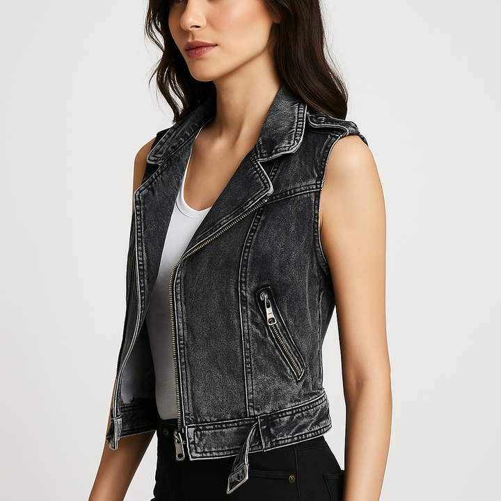Damesgilet in denim bikerstijl - Vera