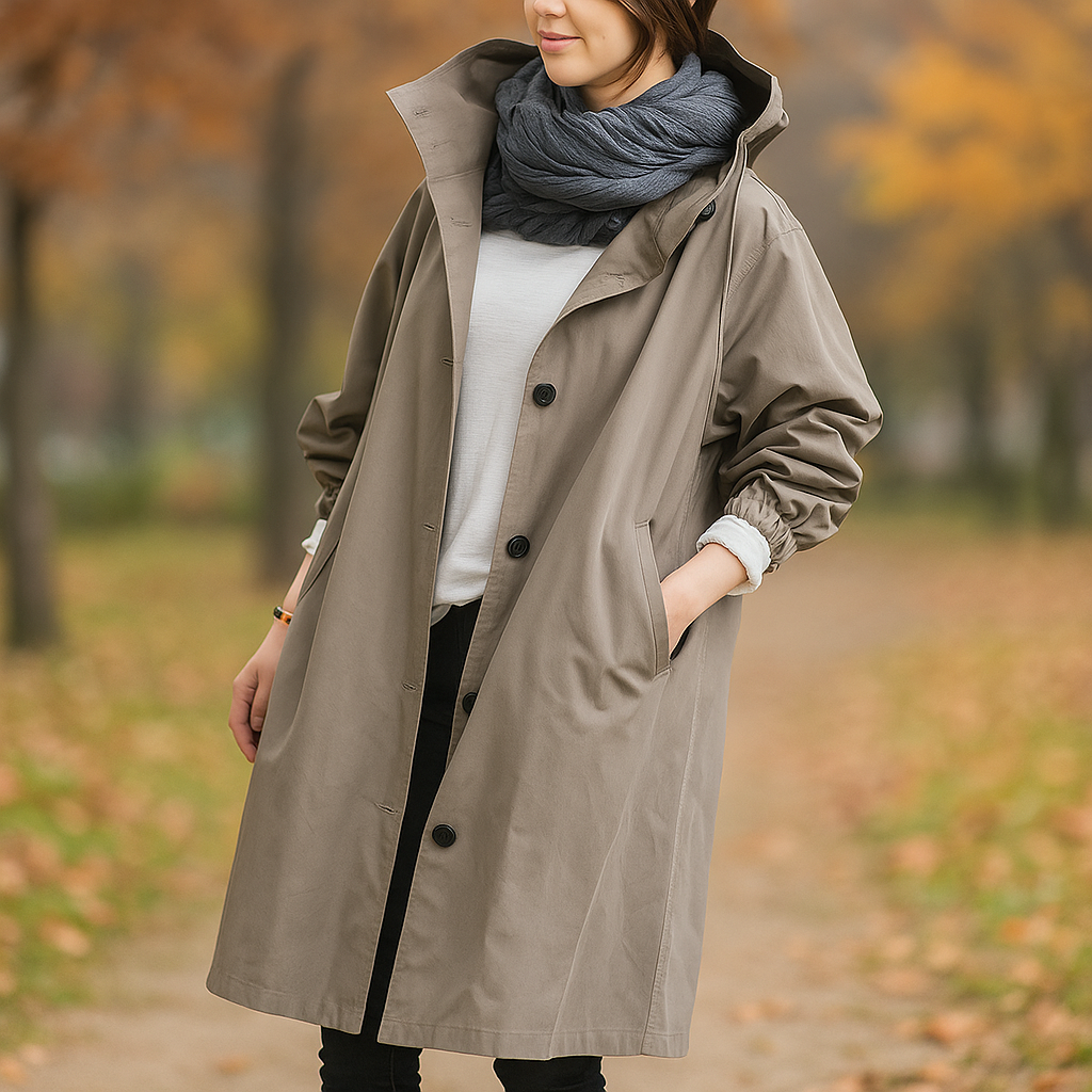 Dames trenchcoat oversized met lichte capuchon - Simona