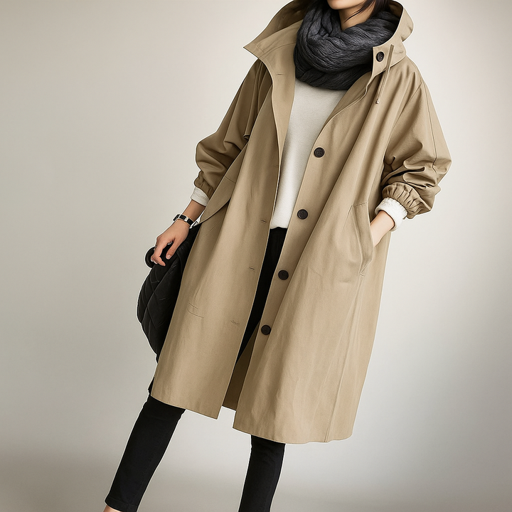 Dames trenchcoat oversized met lichte capuchon - Simona