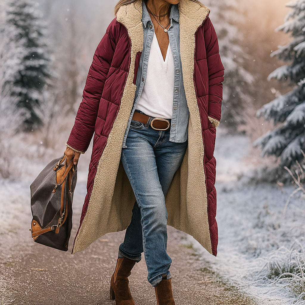 Lange gewatteerde jas met warme binnenvoering - Greta