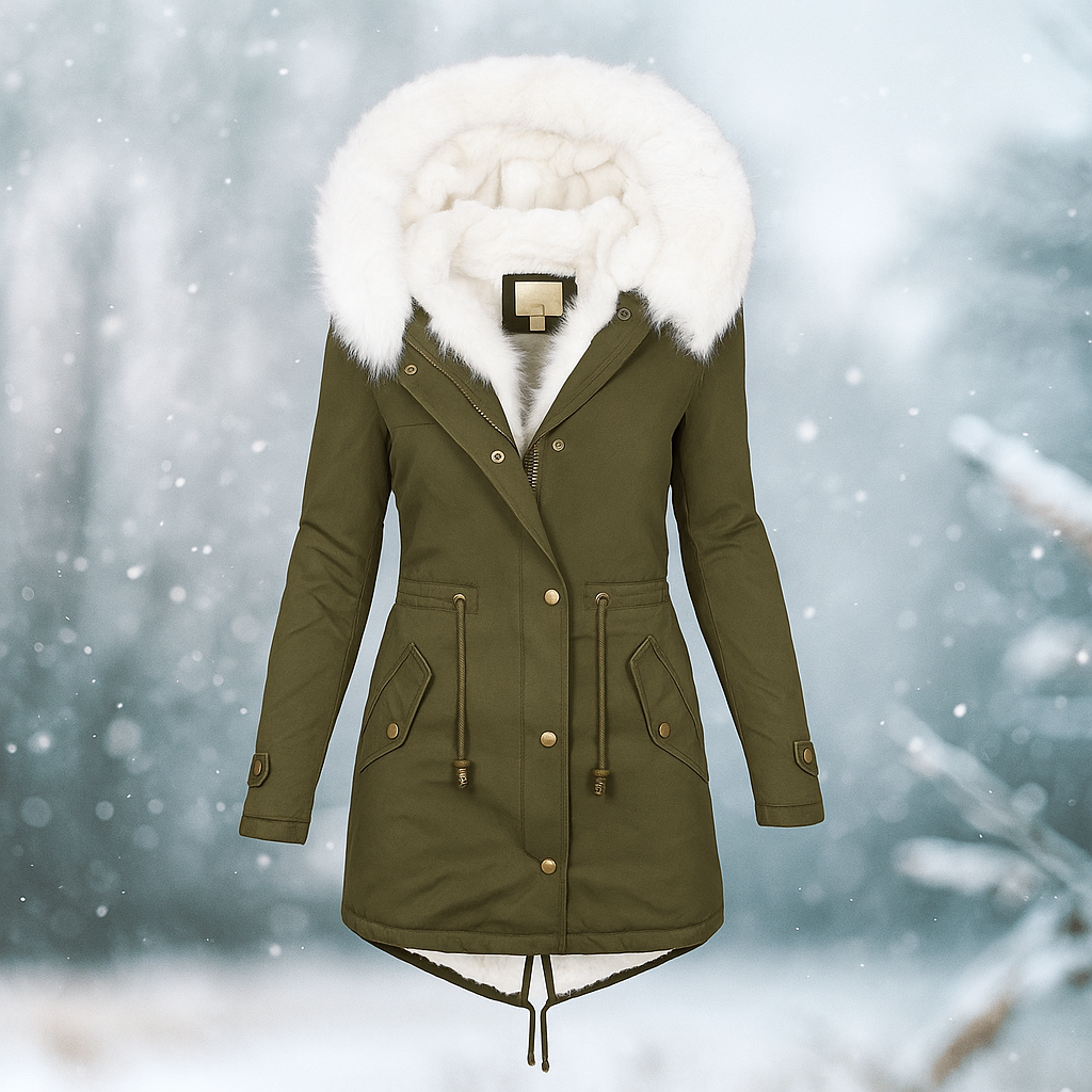 Stijlvolle winterjas met capuchon van synthetisch bont - Paula