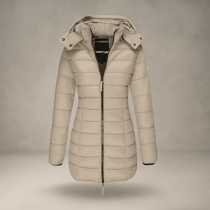 Lange gewatteerde jas met capuchon - Marjorie