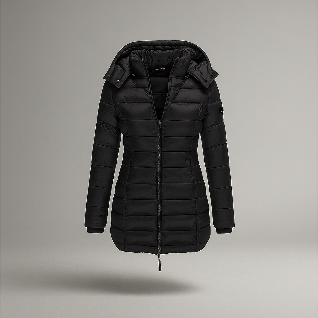 Lange gewatteerde jas met capuchon - Marjorie