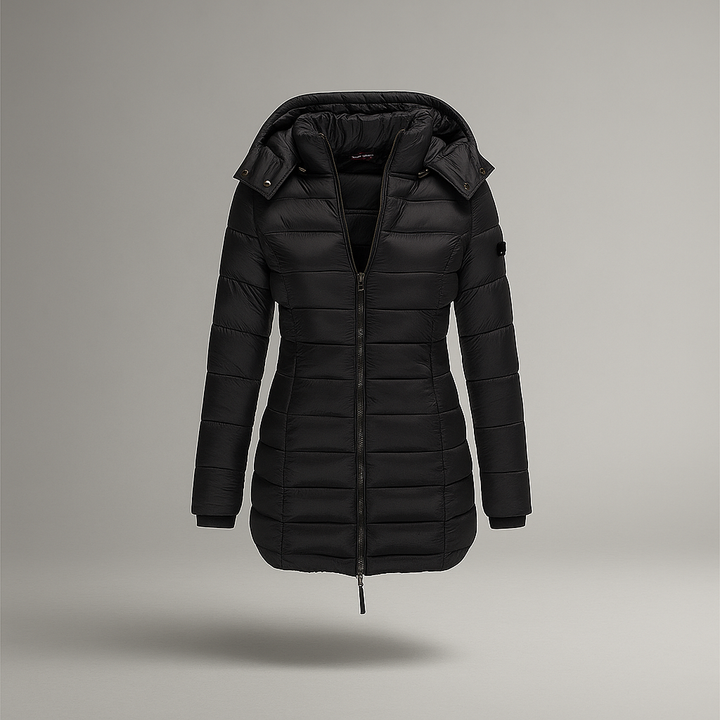 Lange gewatteerde jas met capuchon - Marjorie