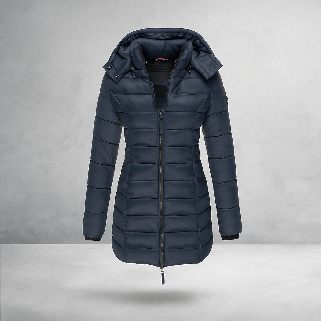 Lange gewatteerde jas met capuchon - Marjorie