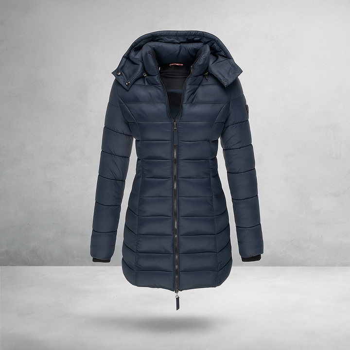 Lange gewatteerde jas met capuchon - Marjorie