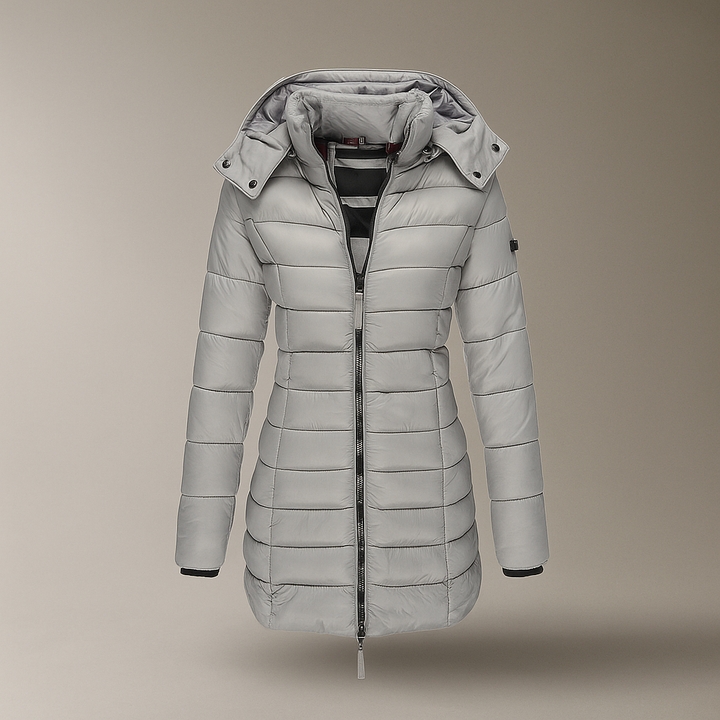 Lange gewatteerde jas met capuchon - Marjorie