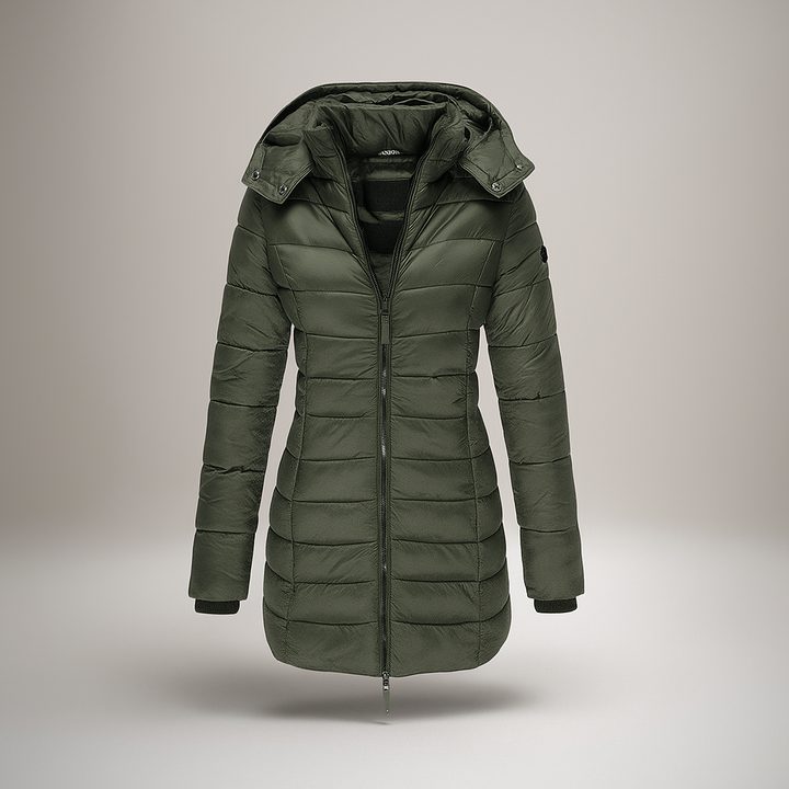 Lange gewatteerde jas met capuchon - Marjorie