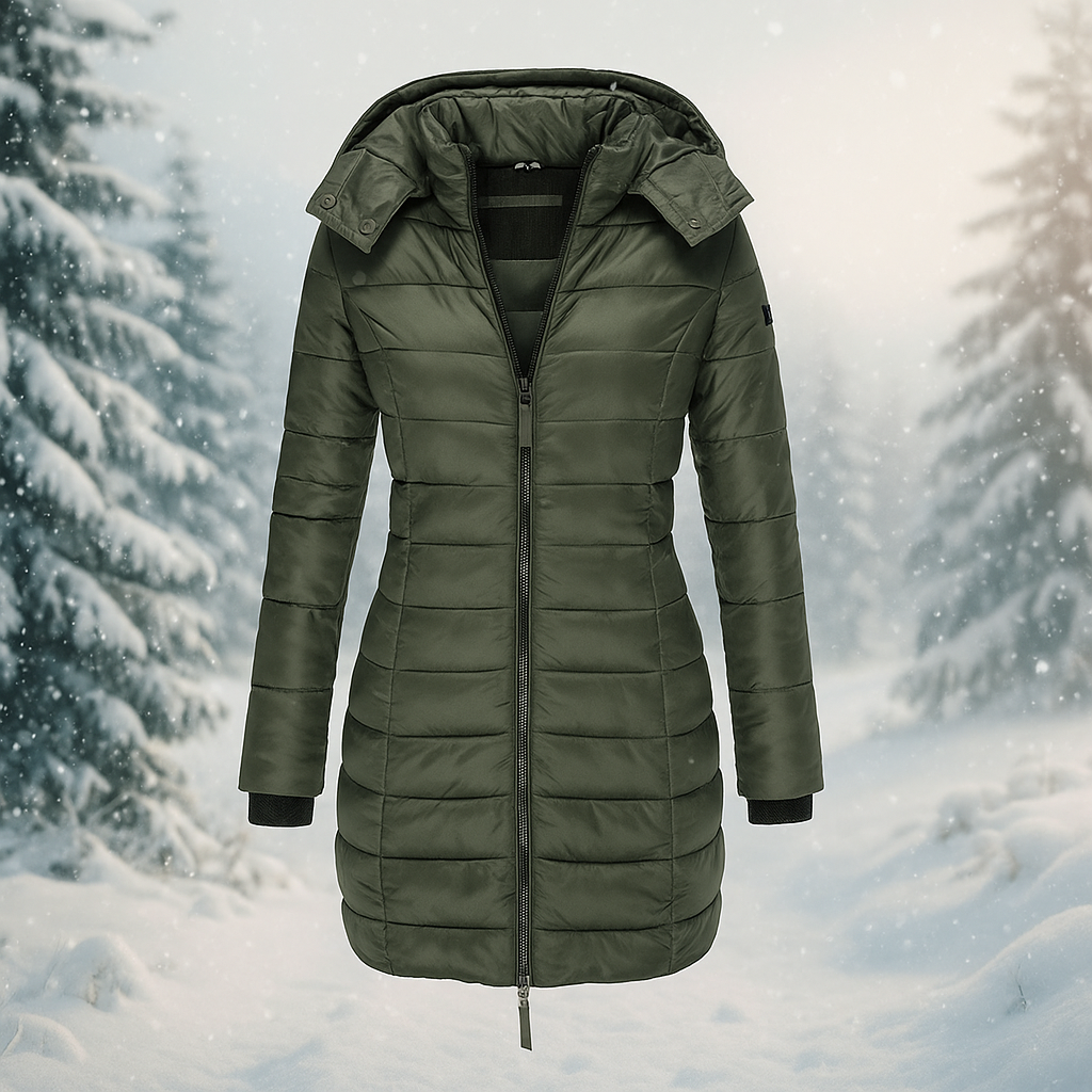 Lange gewatteerde jas met capuchon - Marjorie