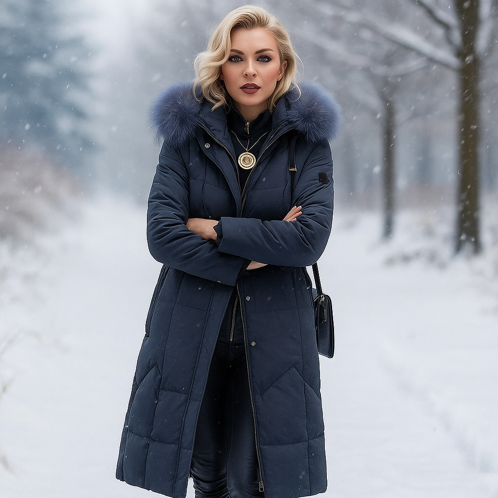 Lange gewatteerde jas met capuchon - Isolde