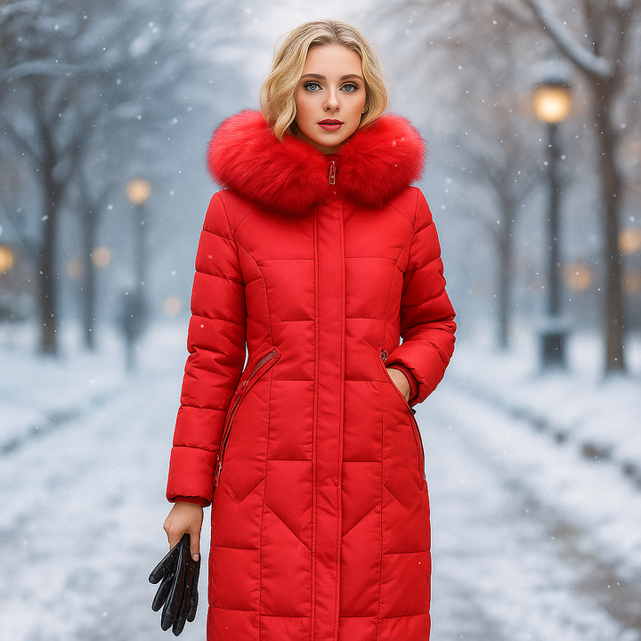 Lange gewatteerde jas met capuchon - Isolde