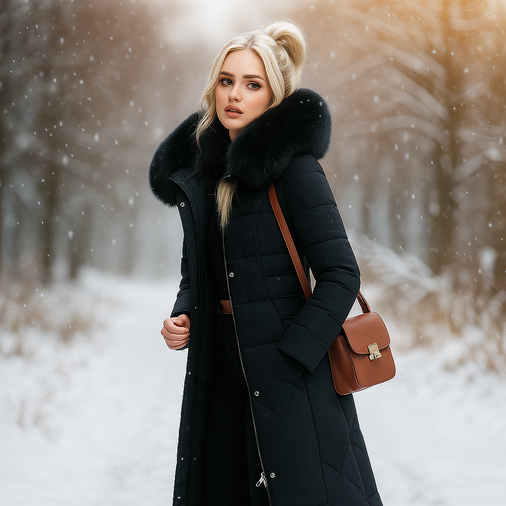 Lange gewatteerde jas met capuchon - Isolde