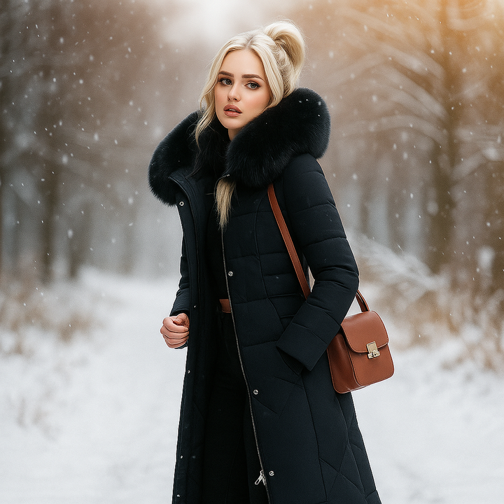 Lange gewatteerde jas met capuchon - Isolde