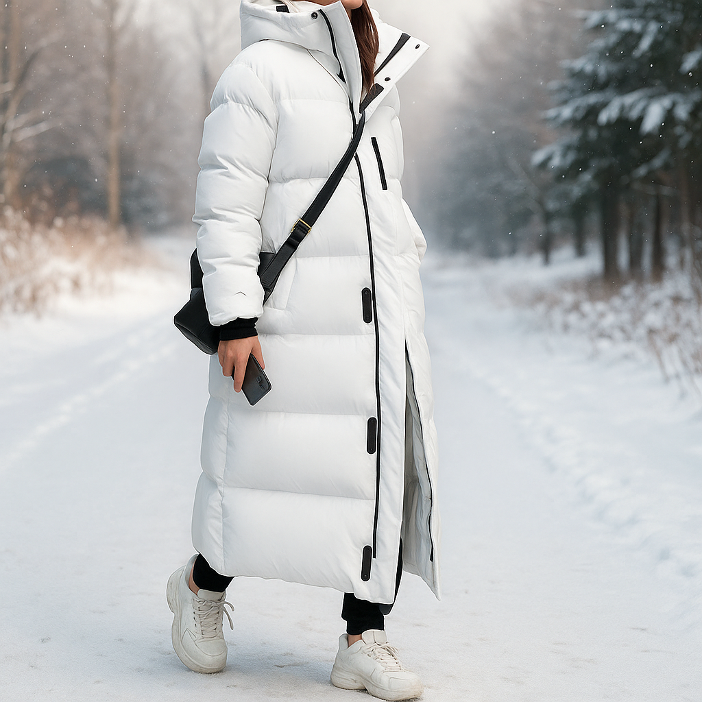 Gewatteerde lange winterjas in wit - Mirna