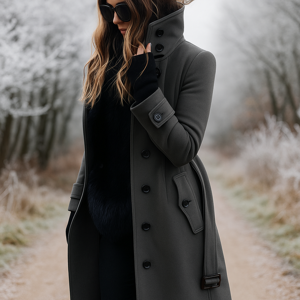 Elegante double breasted jas met hoge kraag - Samira