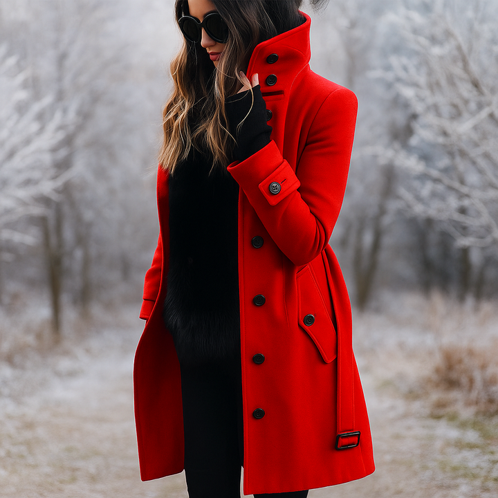 Elegante double breasted jas met hoge kraag - Samira