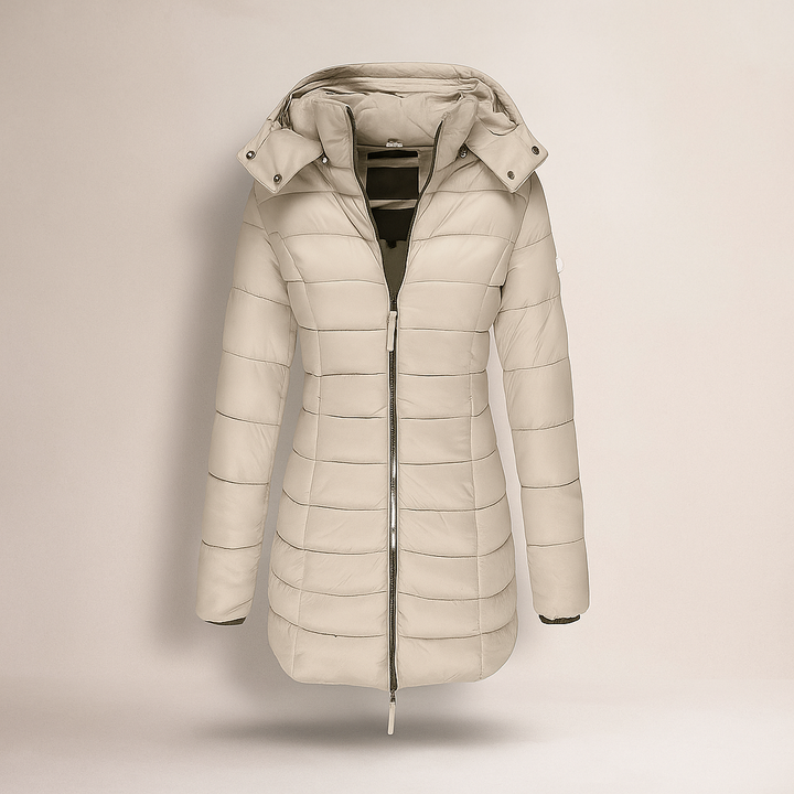 Lange gewatteerde jas met afneembare capuchon - Mara