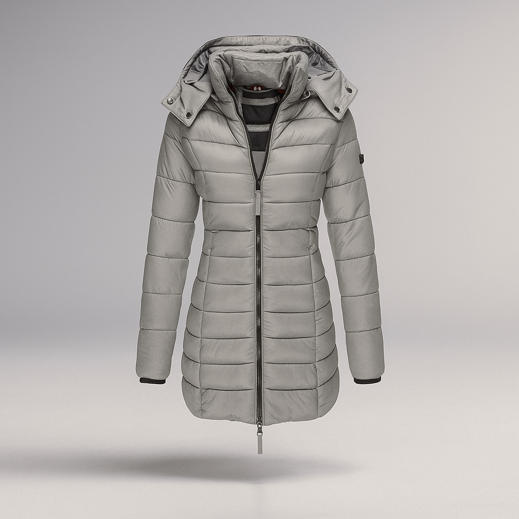 Lange gewatteerde jas met afneembare capuchon - Mara