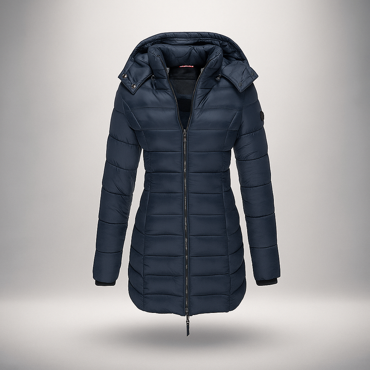 Lange gewatteerde jas met afneembare capuchon - Mara